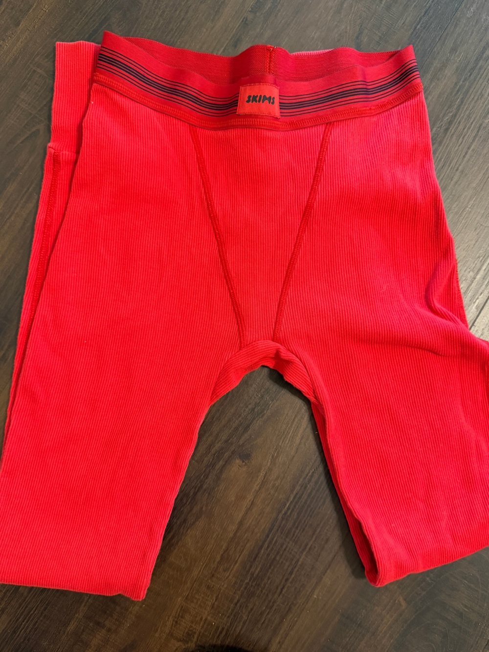 SKIMS Red Ribbed Cotton Leggings XXS High Waist Stretch Logo Waistband